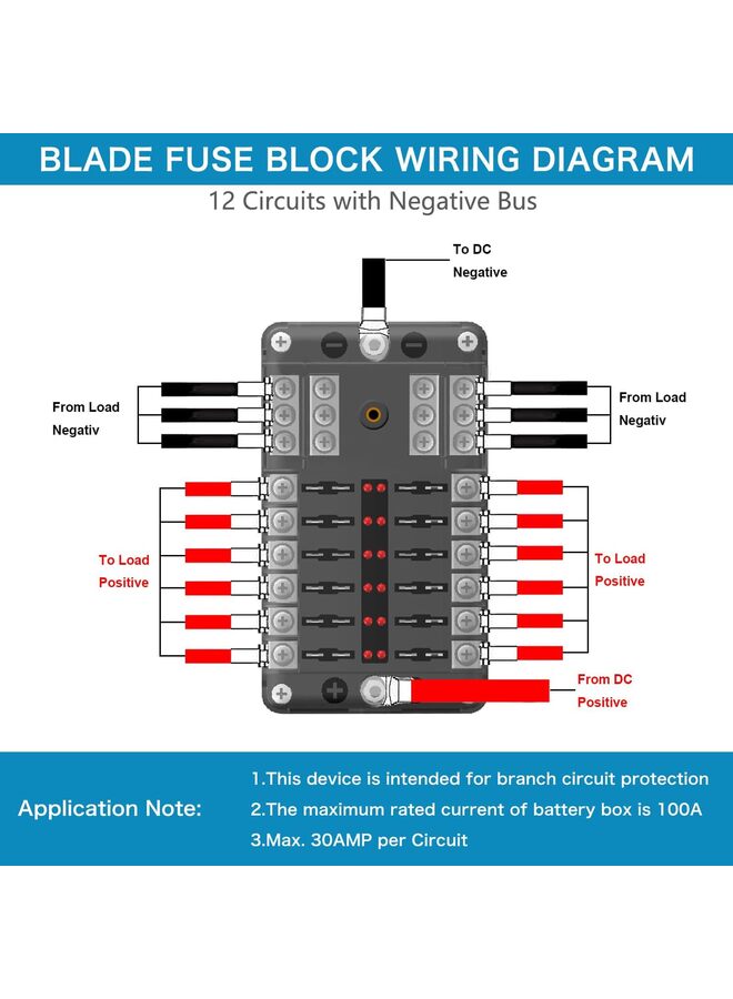 يُسلِّم صندوق فيوزات 12 فولت ذو 12 مخرجًا، حامل فيوزات شفرة 12 فولت، صندوق فيوزات مقاوم للماء ذو 12 دائرة مع ناقل سالب ومؤشر LED للسيارات 12 فولت/24 فولت، عربات الجولف، الشاحنات، السيارات، القوارب، المركبات البحرية، المركبات الترفيهية، الشاحنات الصغيرة - Image 3